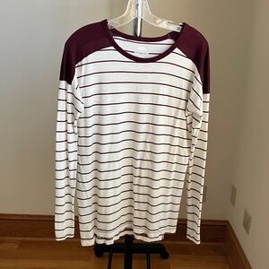 Old Navy Maroon and White Striped Long Sleeve Tall Top